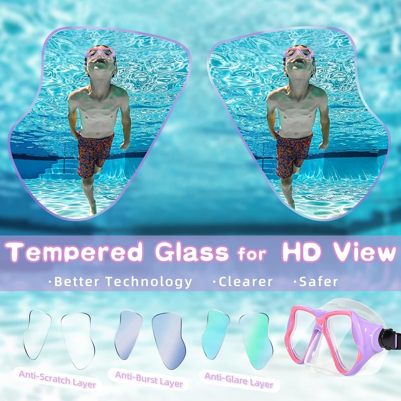 Freela 2 Pack Kids Swim Goggles Mask for Boys Girls 3-14, Tempered Glass Lens 180° HD View with Nose Cover for Pool Beach - Image 5